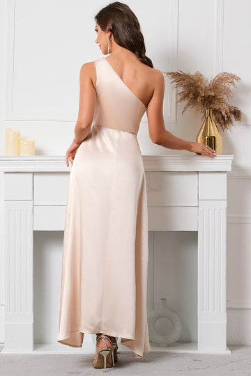 Champagne One Shoulder Sleeveless Cocktail Dress